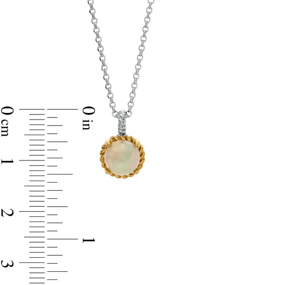 7.0mm Opal Solitaire Rope-Textured Frame and Drop Pendant in Sterling Silver and 10K Gold