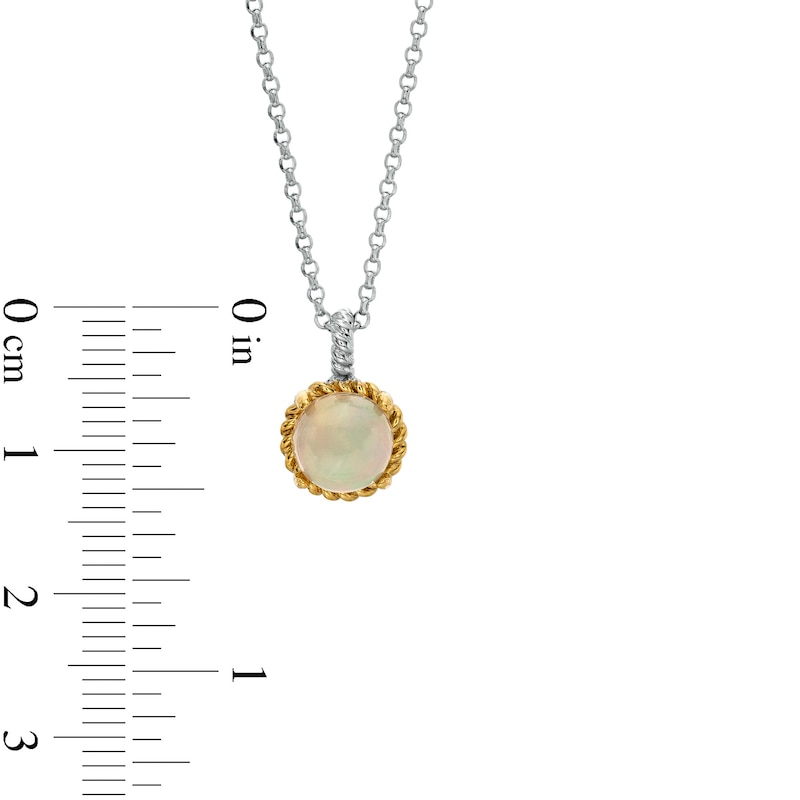 Main Image 4 of 7.0mm Opal Solitaire Rope-Textured Frame and Drop Pendant in Sterling Silver and 10K Gold