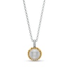 Thumbnail Image 0 of 7.0-7.5mm Button Cultured Freshwater Pearl Rope-Textured Frame and Drop Pendant in Sterling Silver and 10K Gold