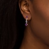 Thumbnail Image 2 of Multi-Shaped Amethyst, Pink Quartz and Tanzanite Linear Scatter Drop Earrings in 10K Gold