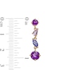 Thumbnail Image 3 of Multi-Shaped Amethyst, Pink Quartz and Tanzanite Linear Scatter Drop Earrings in 10K Gold