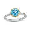 Thumbnail Image 1 of 7.0mm Swiss Blue Topaz Solitaire Rope-Textured Frame and Shank Ring in Sterling Silver and 10K Gold