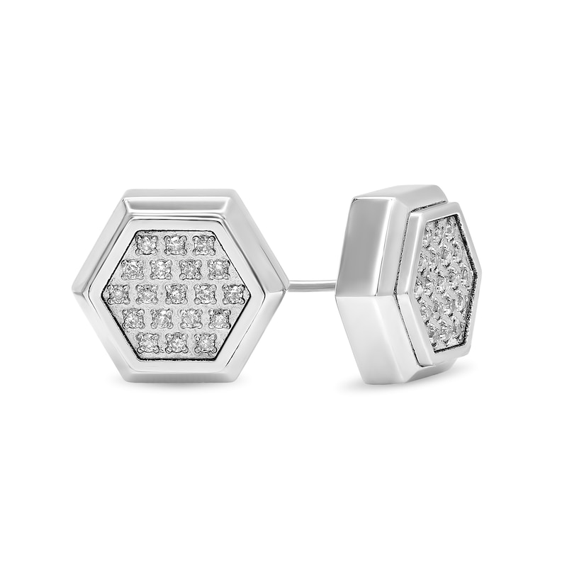 Men's 1/5 CT. T.W. Hexagon Multi-Diamond Layered Stud Earrings in Stainless Steel