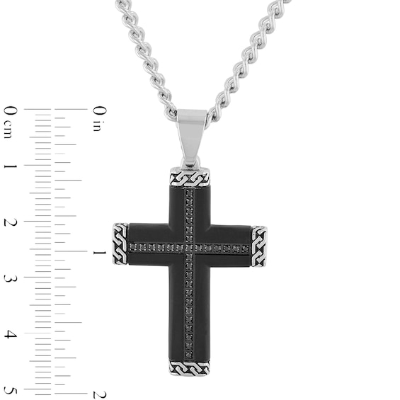 Men's 1/4 CT. T.w. Black Enhanced Diamond Chain Link-Ends Cross Pendant in Stainless Steel and Black IP - 24"
