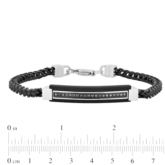 1/5 CT. T.w. Black Enhanced Diamond Multi-Finish Border ID Bracelet in Stainless Steel and Black IP - 8.5"
