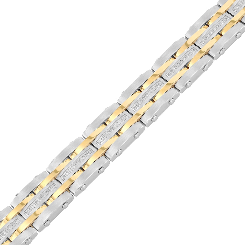 Main Image 1 of Men's 1/2 CT. T.W. Diamond Alternating Multi-Row Link Bracelet in Stainless Steel and Yellow IP - 8.5"