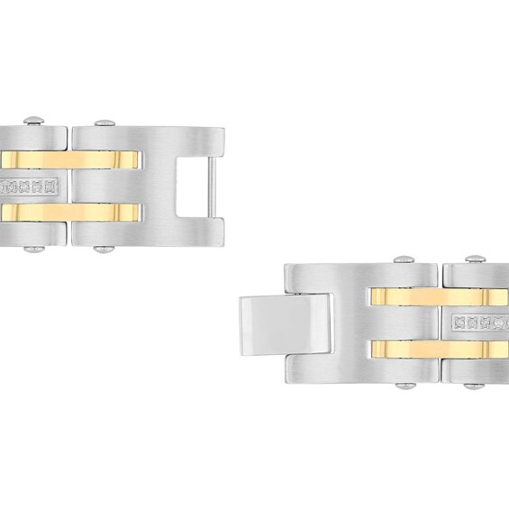 1/2 CT. T.w. Diamond Alternating Multi-Row Link Bracelet in Stainless Steel and Yellow IP - 8.5"