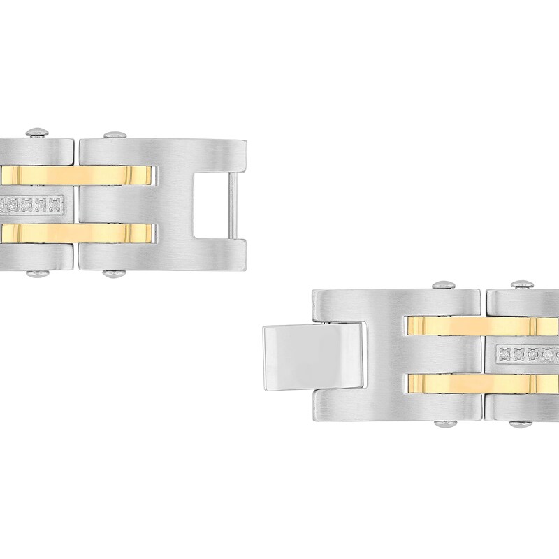 Main Image 2 of Men's 1/2 CT. T.W. Diamond Alternating Multi-Row Link Bracelet in Stainless Steel and Yellow IP - 8.5"