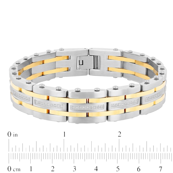 1/2 CT. T.w. Diamond Alternating Multi-Row Link Bracelet in Stainless Steel and Yellow IP - 8.5"