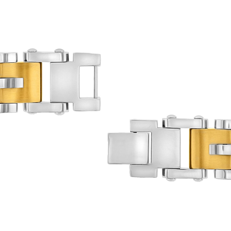 Main Image 2 of 15.0mm Multi-Finish Riveted Mirrored Link Bracelet in Stainless Steel and Yellow IP - 8.5"