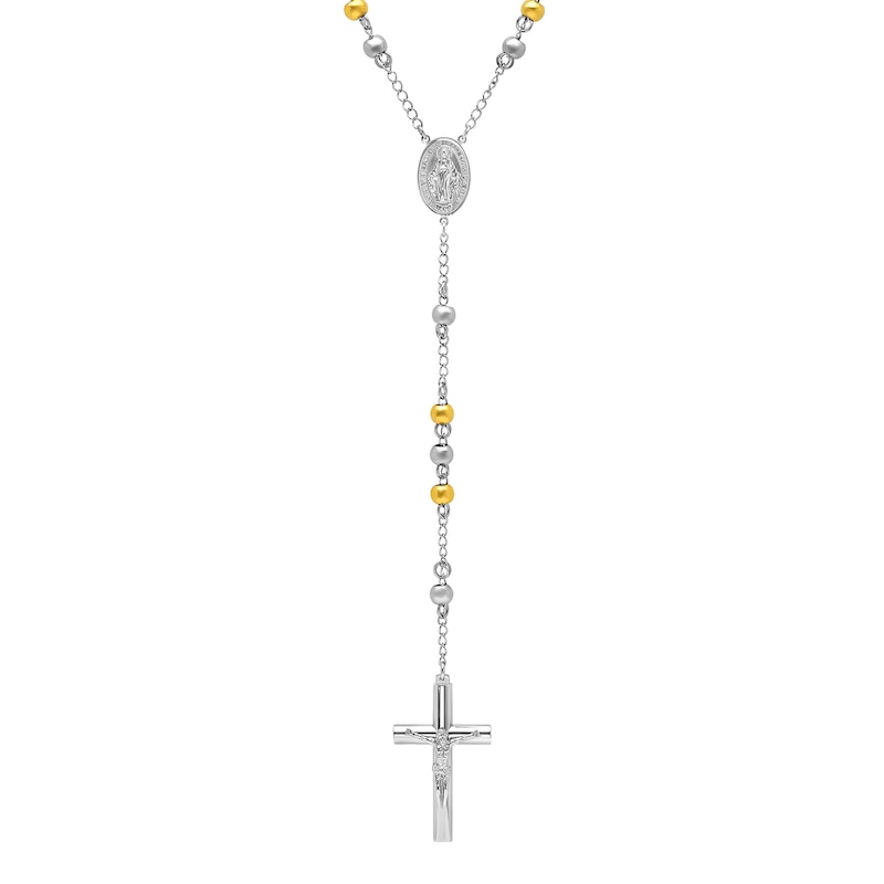 Men's Beaded Rosary in Stainless Steel and Yellow IP - 31"