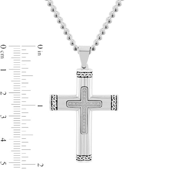 Men's 1/10 CT. T.w. Diamond Multi-Finish Crown of Thorns-Ends Cross Pendant in Stainless Steel and Black IP - 24"