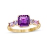 Thumbnail Image 1 of Multi-Shaped Amethyst, Pink Quartz and Tanzanite Side Accents Ring in 10K Gold