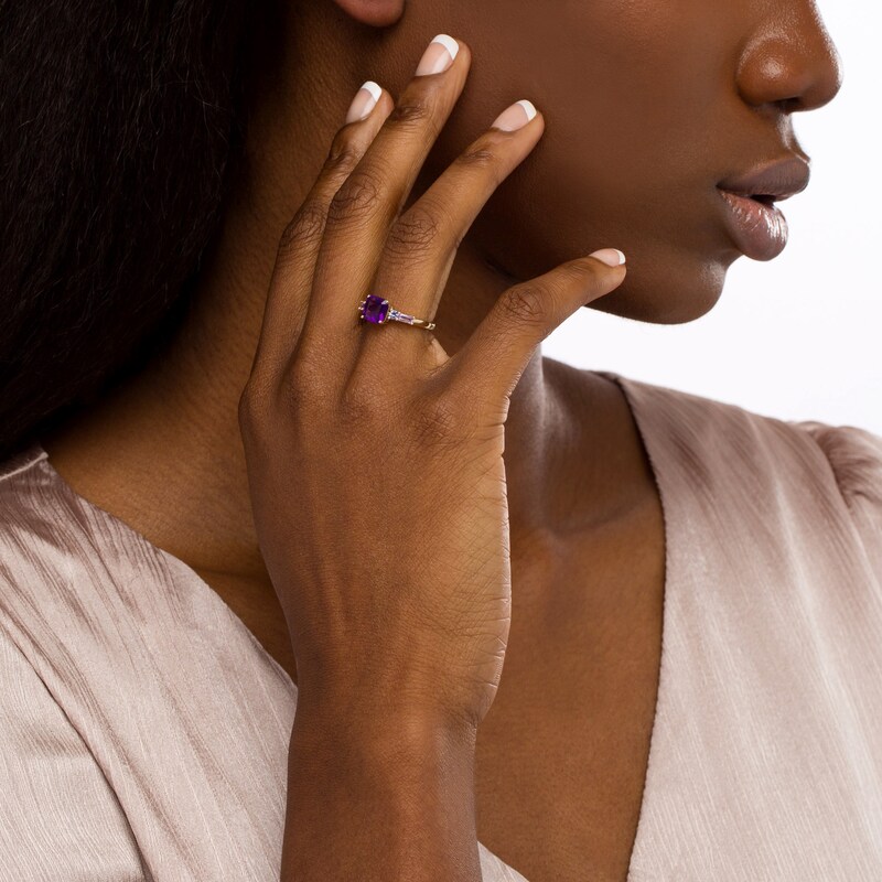 Main Image 2 of Multi-Shaped Amethyst, Pink Quartz and Tanzanite Side Accents Ring in 10K Gold
