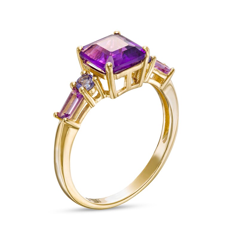 Main Image 3 of Multi-Shaped Amethyst, Pink Quartz and Tanzanite Side Accents Ring in 10K Gold