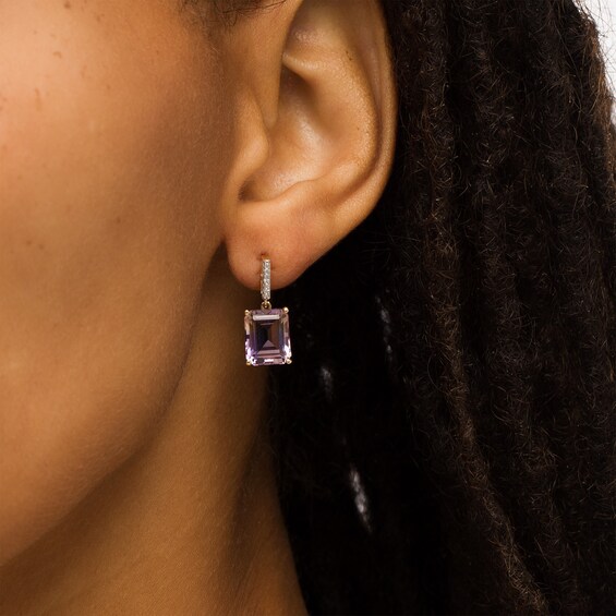 Emerald-Cut Ametrine and 1/20 CT. T.w. Diamond Drop Earrings in 10K Gold