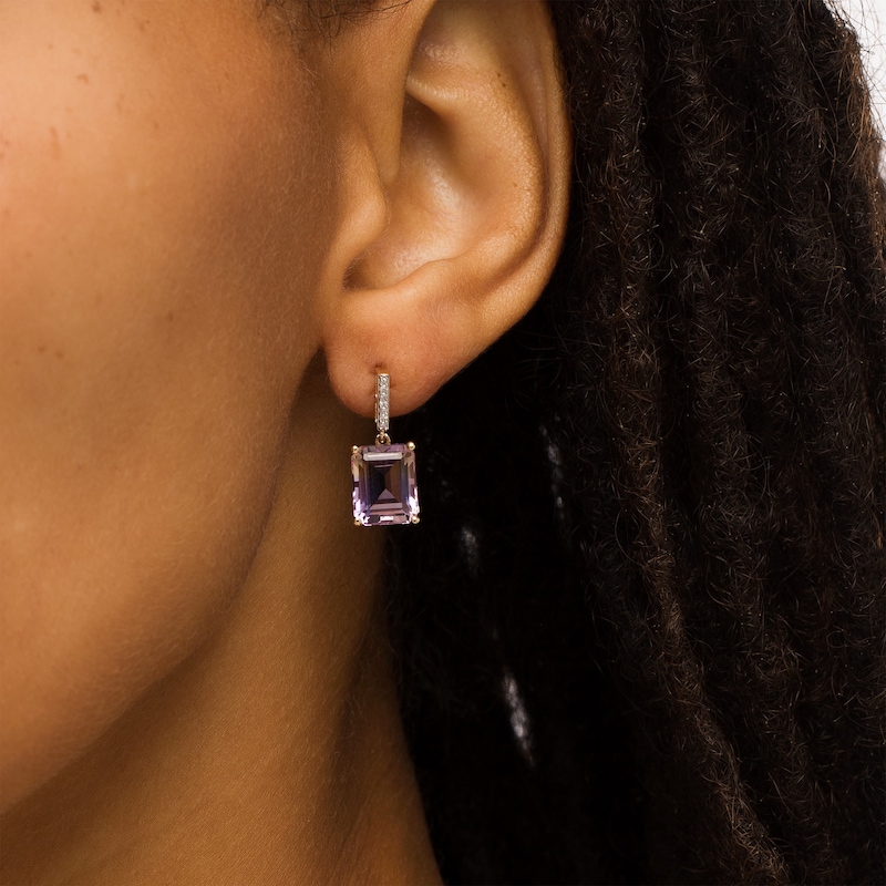 Main Image 2 of Emerald-Cut Ametrine and 1/20 CT. T.W. Diamond Drop Earrings in 10K Gold