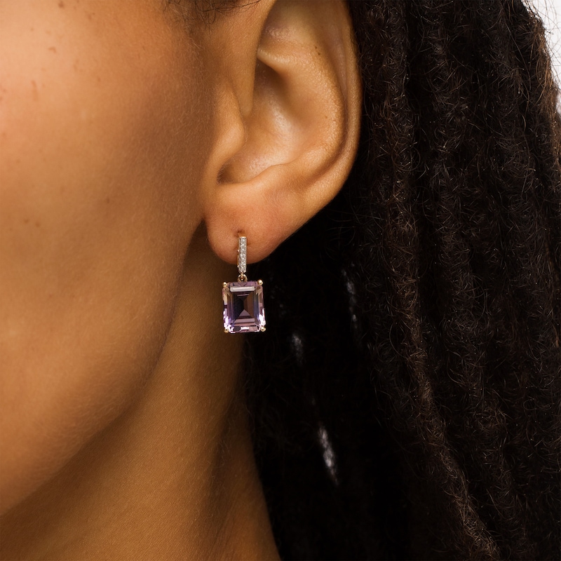 Emerald-Cut Ametrine and 1/20 CT. T.W. Diamond Drop Earrings in 10K Gold