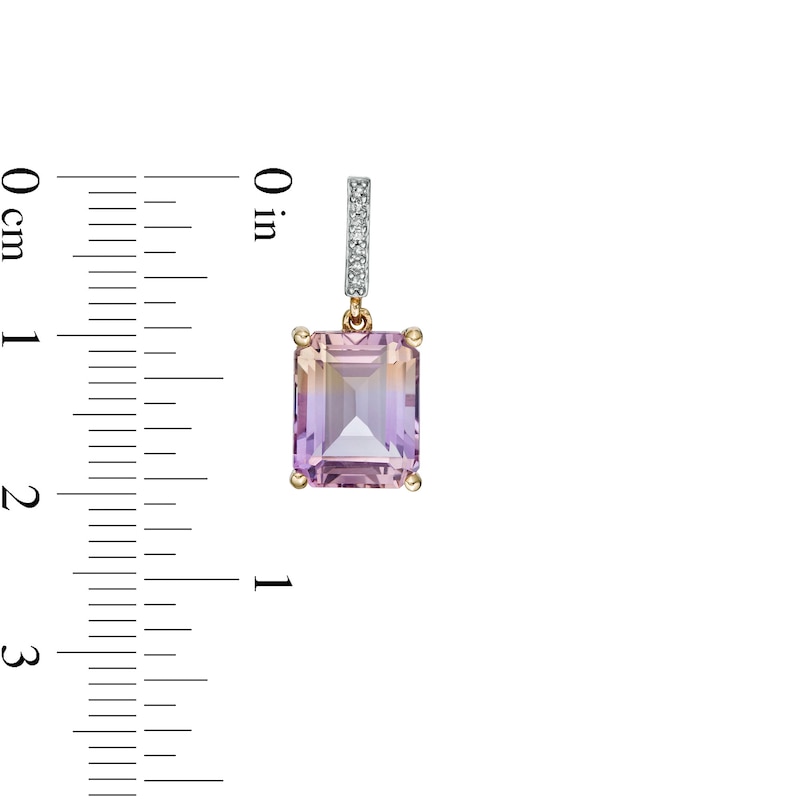 Main Image 3 of Emerald-Cut Ametrine and 1/20 CT. T.W. Diamond Drop Earrings in 10K Gold