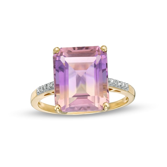 Emerald-Cut Ametrine and 1/20 CT. T.w. Diamond Ring in 10K Gold