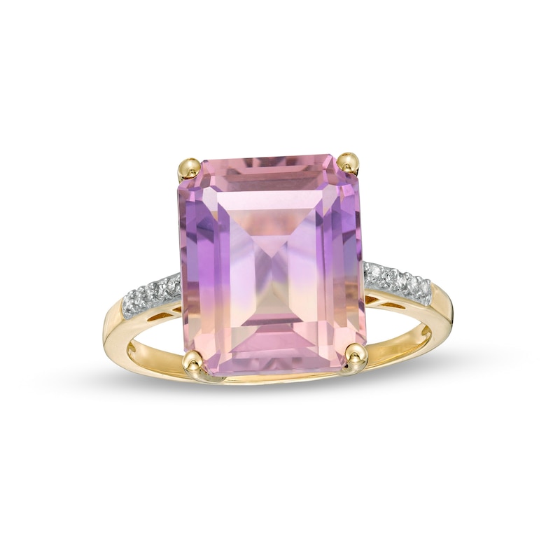 Emerald-Cut Ametrine and 1/20 CT. T.W. Diamond Ring in 10K Gold