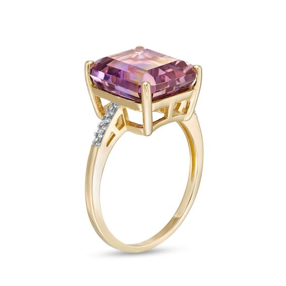 Emerald-Cut Ametrine and 1/20 CT. T.w. Diamond Ring in 10K Gold