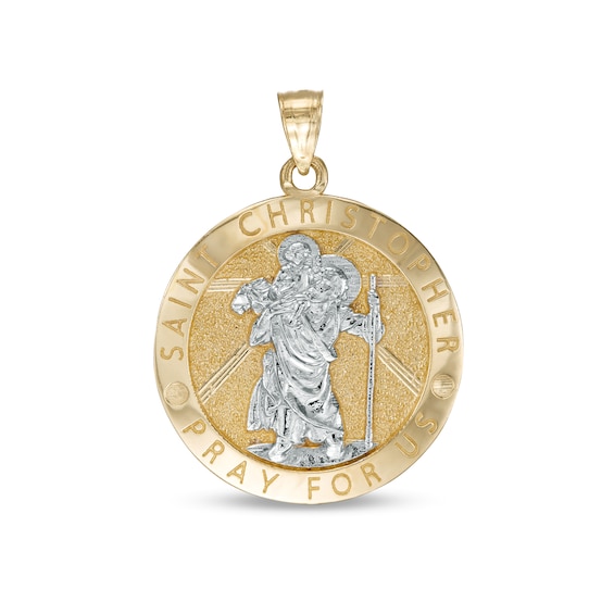 Saint Christopher "Pray FOR US" Medallion Necklace Charm in 10K Two-Tone Gold