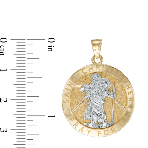 Saint Christopher "Pray FOR US" Medallion Necklace Charm in 10K Two-Tone Gold