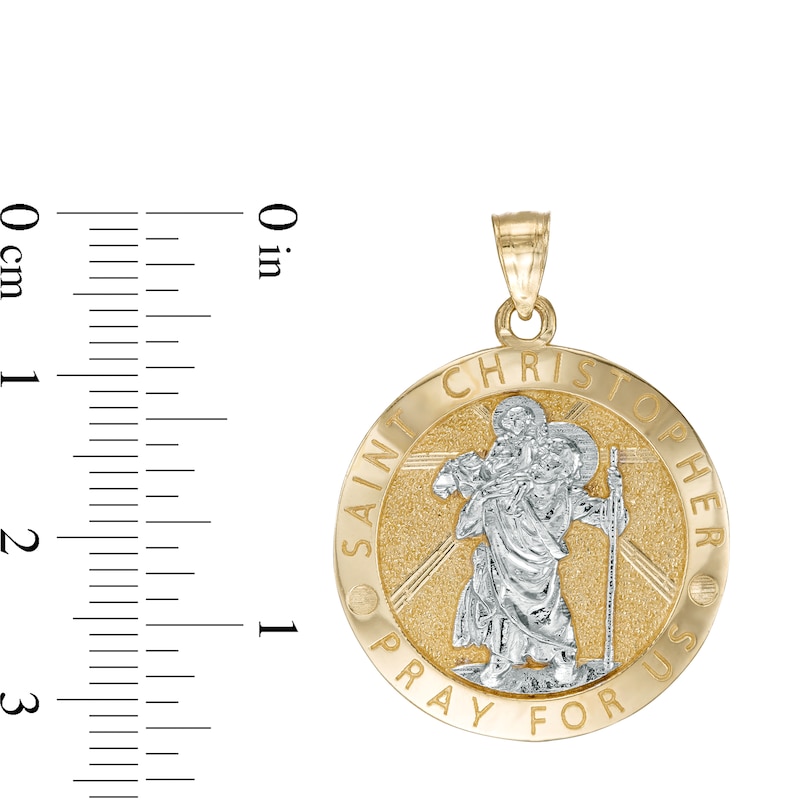 Main Image 2 of Saint Christopher "PRAY FOR US" Medallion Necklace Charm in 10K Two-Tone Gold