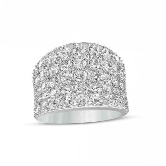 White Lab-Created Sapphire Graduated Multi-Row Concave Dome Ring in Sterling Silver