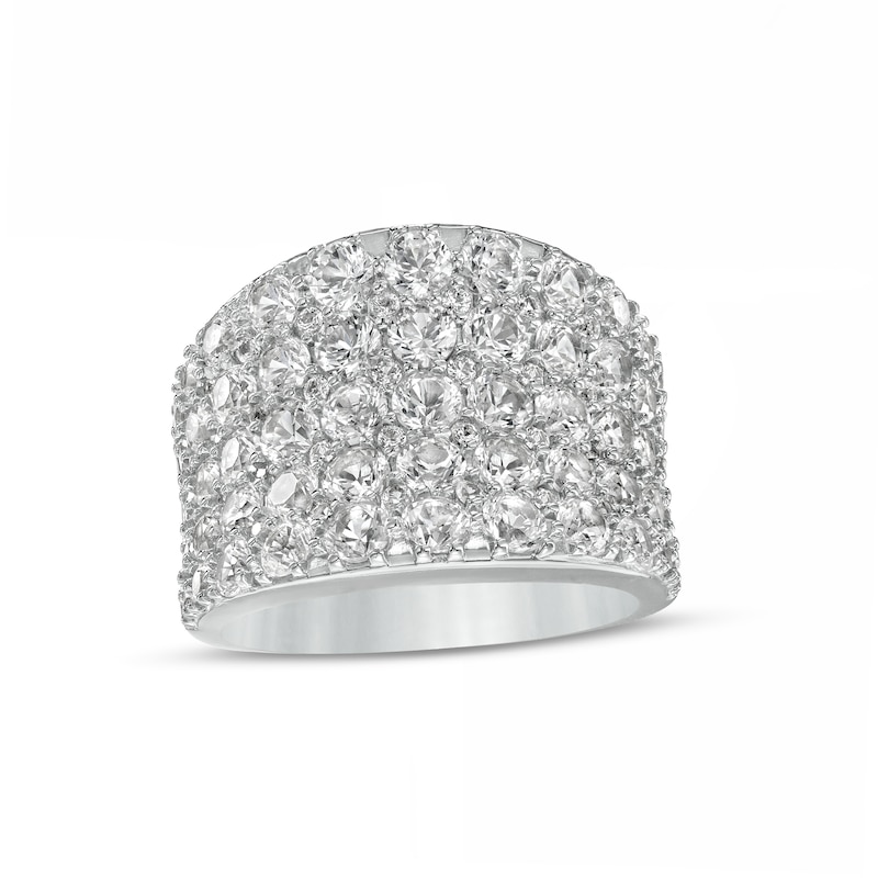 Main Image 1 of White Lab-Created Sapphire Graduated Multi-Row Concave Dome Ring in Sterling Silver