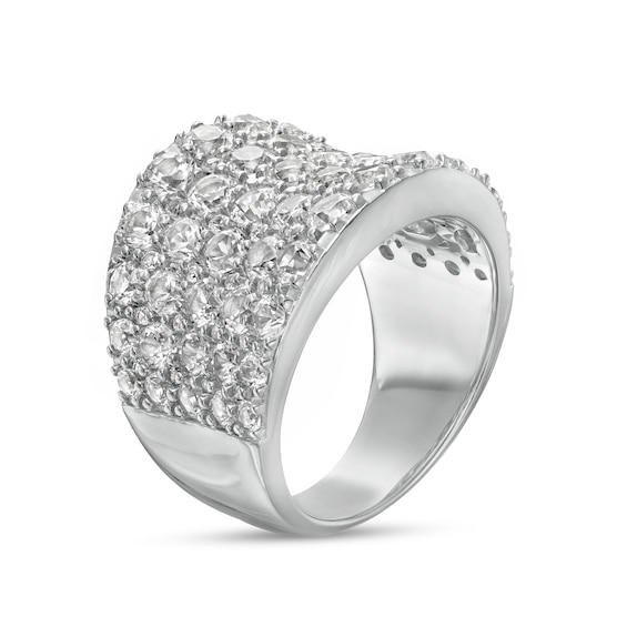 White Lab-Created Sapphire Graduated Multi-Row Concave Dome Ring in Sterling Silver