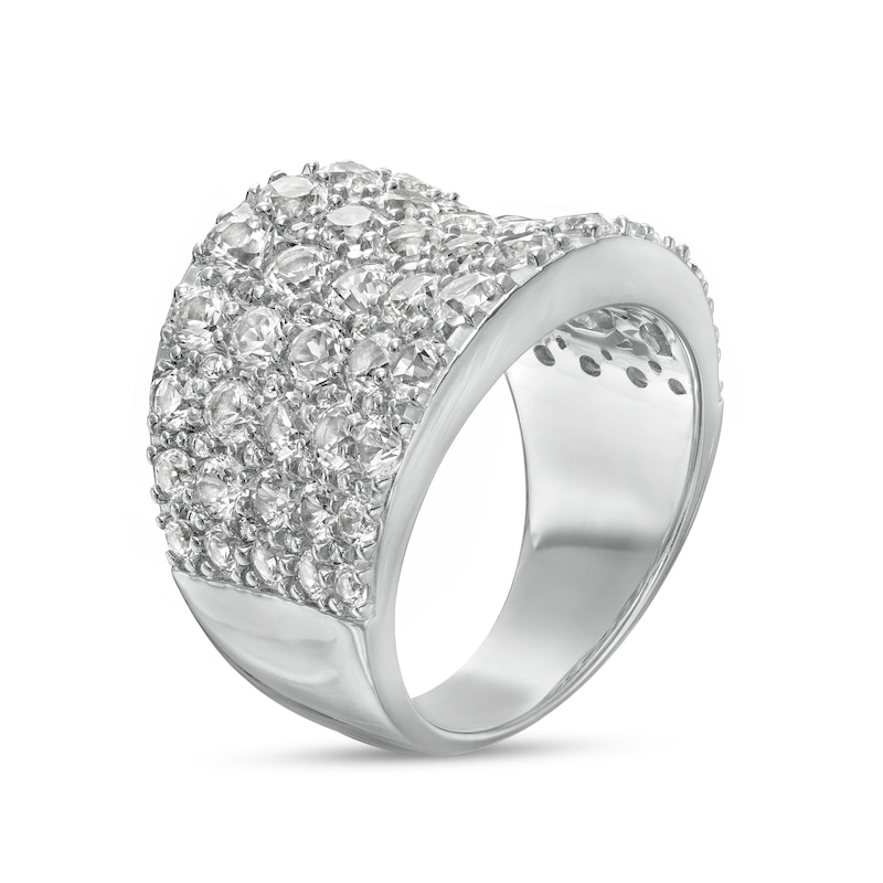 Main Image 3 of White Lab-Created Sapphire Graduated Multi-Row Concave Dome Ring in Sterling Silver