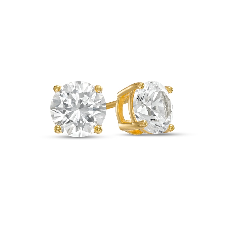 8.0mm White Lab-Created Sapphire Solitaire Stud Earrings in 18K Gold Over Silver