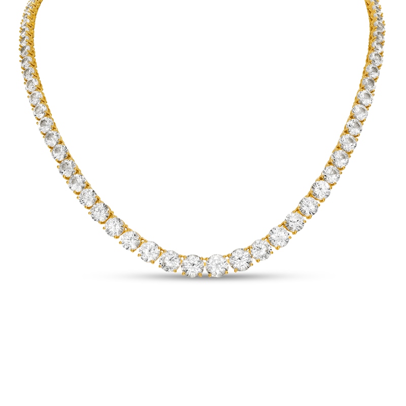 White Lab-Created Sapphire Graduated Tennis Necklace in 18K Gold Over Silver