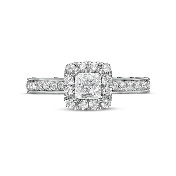 Vera Wang Love Collection Sapphire and 1 CT. T.w. Princess-Cut Diamond Frame Engagement Ring 14K White Gold