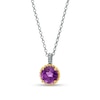 Thumbnail Image 1 of 7.0mm Amethyst Solitaire Rope-Textured Frame and Drop Pendant in Sterling Silver and 10K Gold