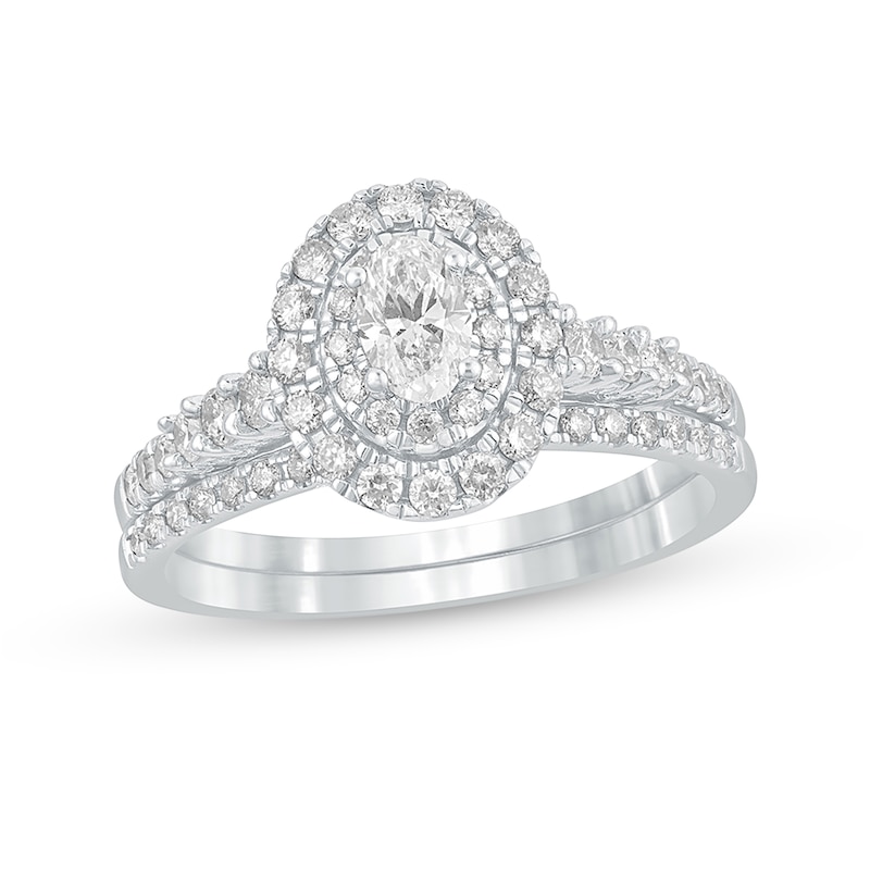 Main Image 1 of 1 CT. T.W. Oval Diamond Frame Bridal Set in 10K White Gold