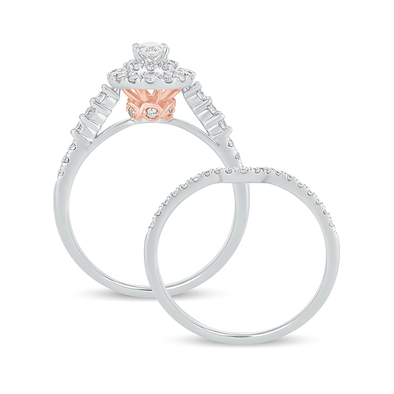 Main Image 3 of 1 CT. T.W. Oval Diamond Frame Bridal Set in 10K White Gold