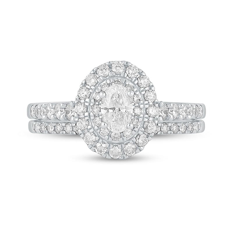 Main Image 4 of 1 CT. T.W. Oval Diamond Frame Bridal Set in 10K White Gold