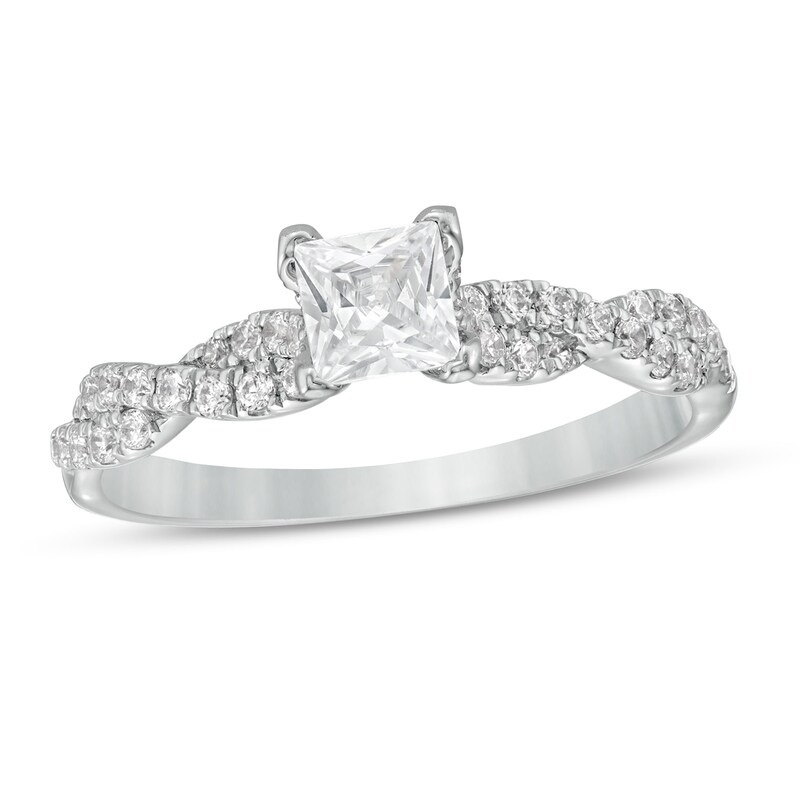 Main Image 1 of 3/4 CT. T.W. Certified Princess-Cut Diamond Twist Shank Engagement Ring in Platinum (I/SI2)