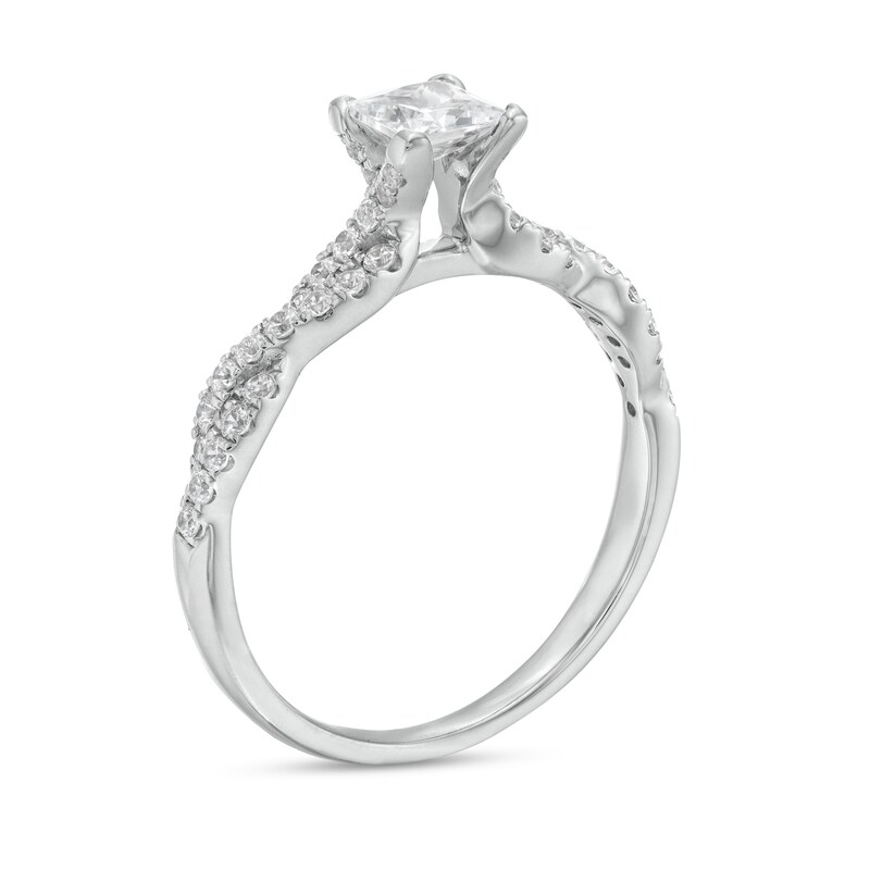 Main Image 3 of 3/4 CT. T.W. Certified Princess-Cut Diamond Twist Shank Engagement Ring in Platinum (I/SI2)