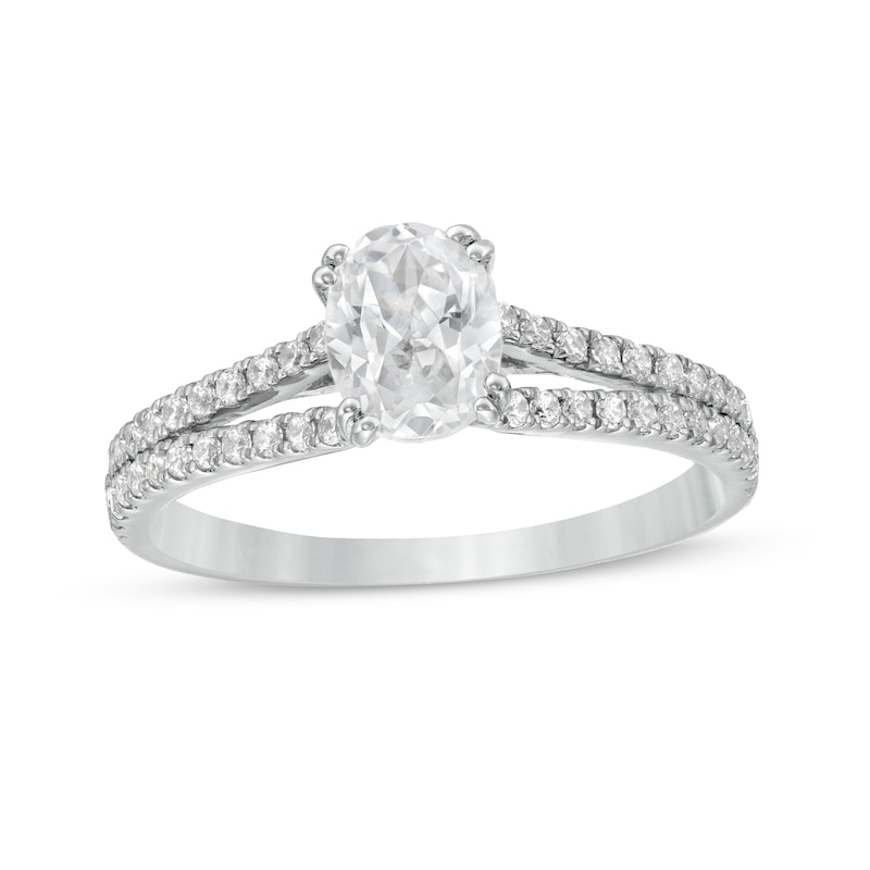 Main Image 1 of 1 CT. T.W. Certified Oval Diamond Split Shank Engagement Ring in Platinum (I/SI2)