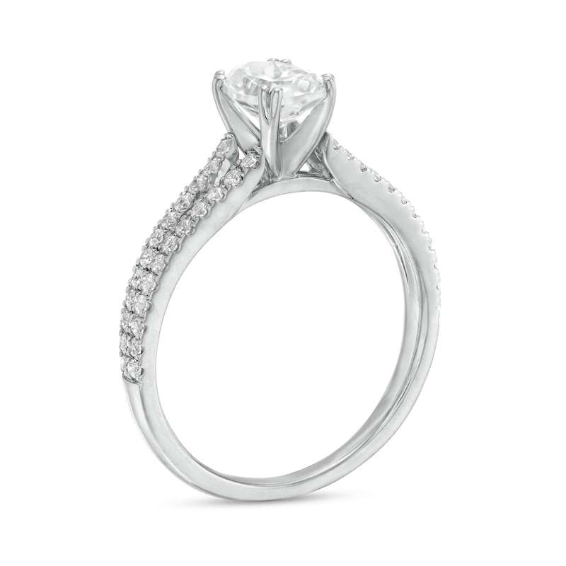 Main Image 3 of 1 CT. T.W. Certified Oval Diamond Split Shank Engagement Ring in Platinum (I/SI2)