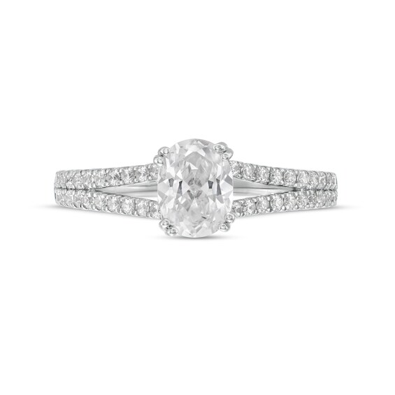 1 CT. T.w. Certified Oval Diamond Split Shank Engagement Ring in Platinum (I/Si2)
