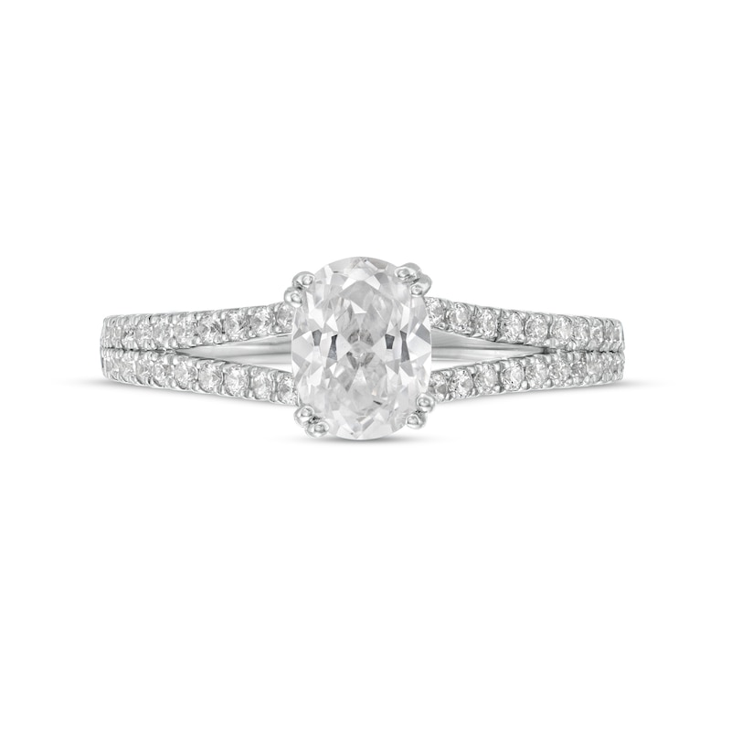 Main Image 4 of 1 CT. T.W. Certified Oval Diamond Split Shank Engagement Ring in Platinum (I/SI2)