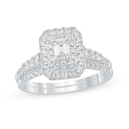 1 CT. T.W. Emerald-Cut Diamond Frame Bridal Set in 10K White Gold