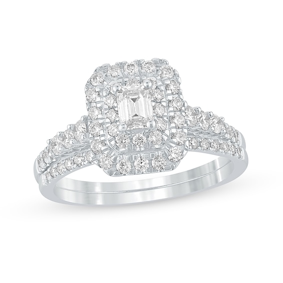 1 CT. T.w. Emerald-Cut Diamond Frame Bridal Set in 10K White Gold