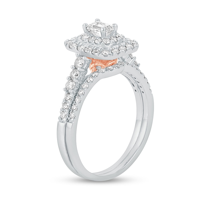 Main Image 2 of 1 CT. T.W. Emerald-Cut Diamond Frame Bridal Set in 10K White Gold