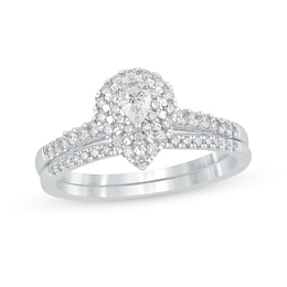 1/2 CT. T.W. Pear-Shaped Diamond Frame Bridal Set in 10K White Gold
